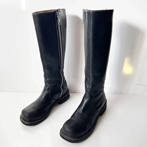 Vintage John Fluevog Black Leather Knee-High Biker Boots Women's Size 8 - Picture 7 of 13
